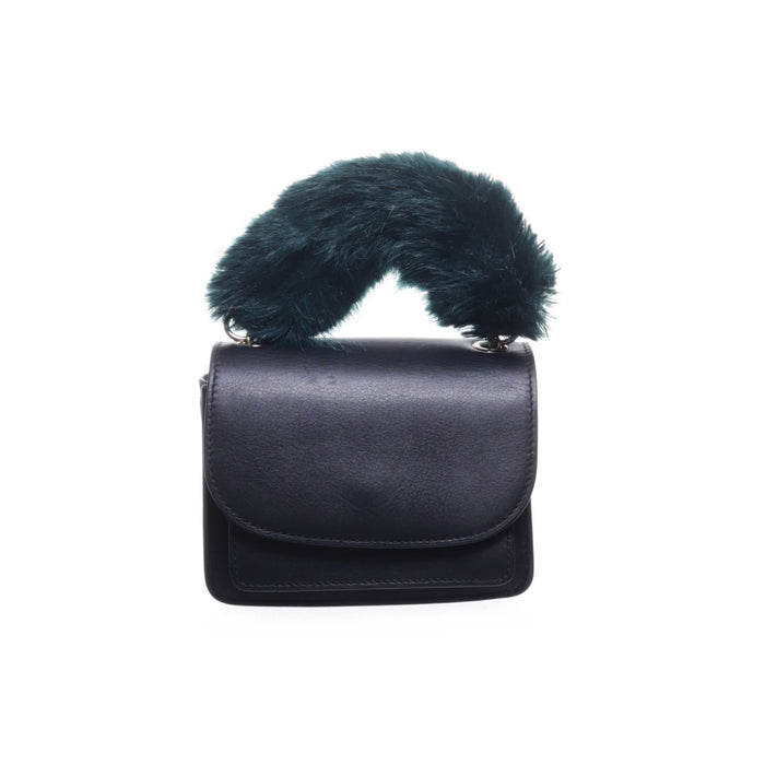 Fluffy handle leather handbag
