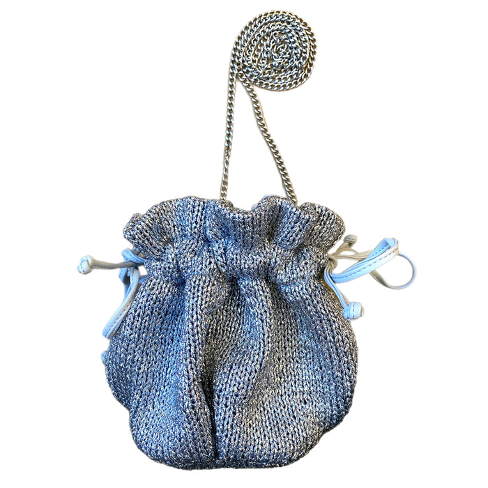Knitted silver metallic pouch