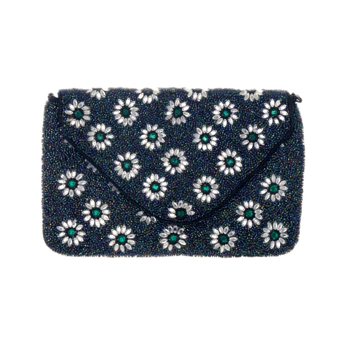 Sparkly beaded floral clutch