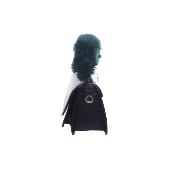 Fluffy handle leather handbag