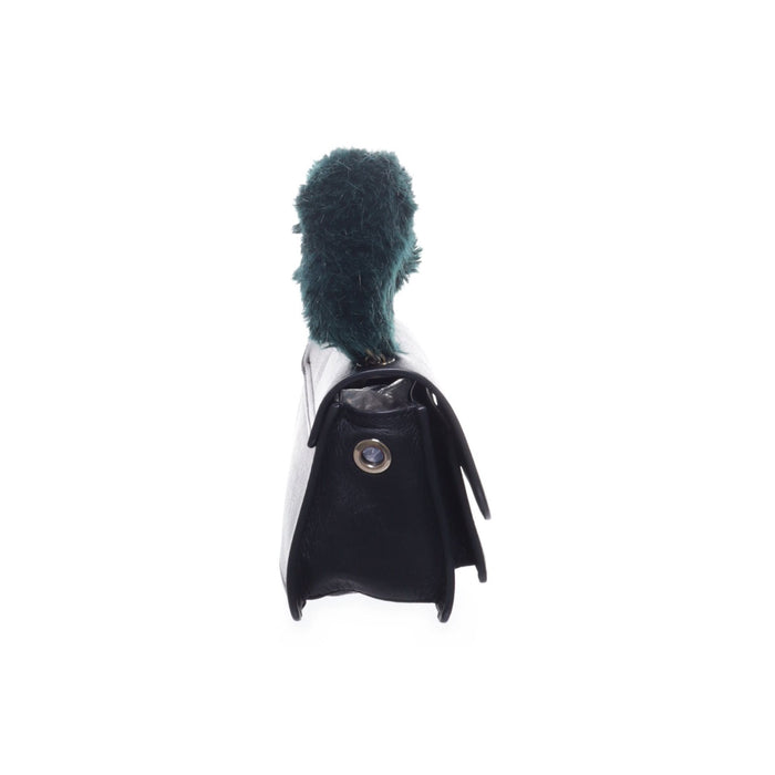 Fluffy handle leather handbag
