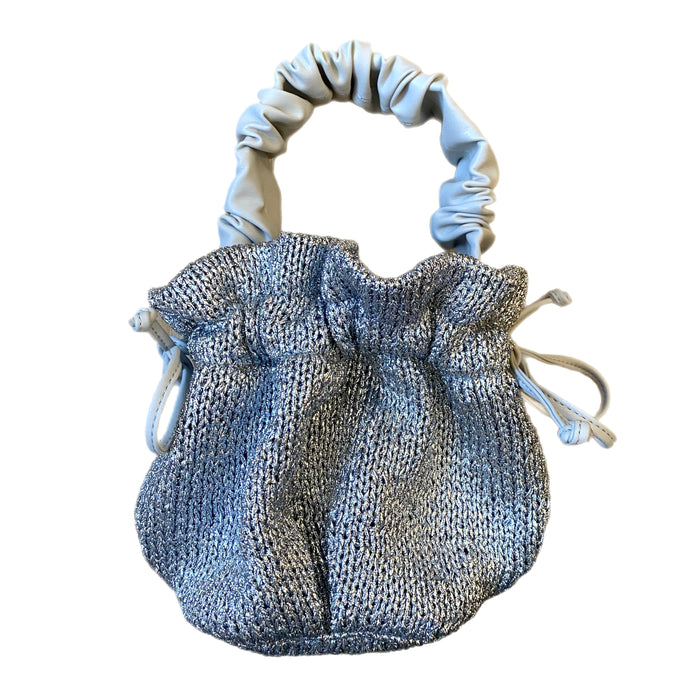 Knitted silver metallic pouch